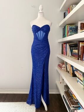 Jules & Cleo Royal Blue Strapless Corset Sequin Evening Gown sz 0